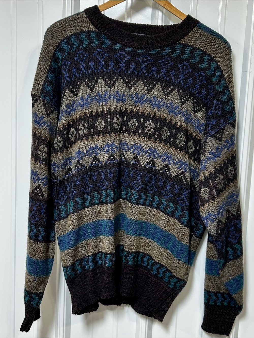 Vintage Sir William Mens Sweater Medium Crewneck 90s Y2K Korea Geometric Knit